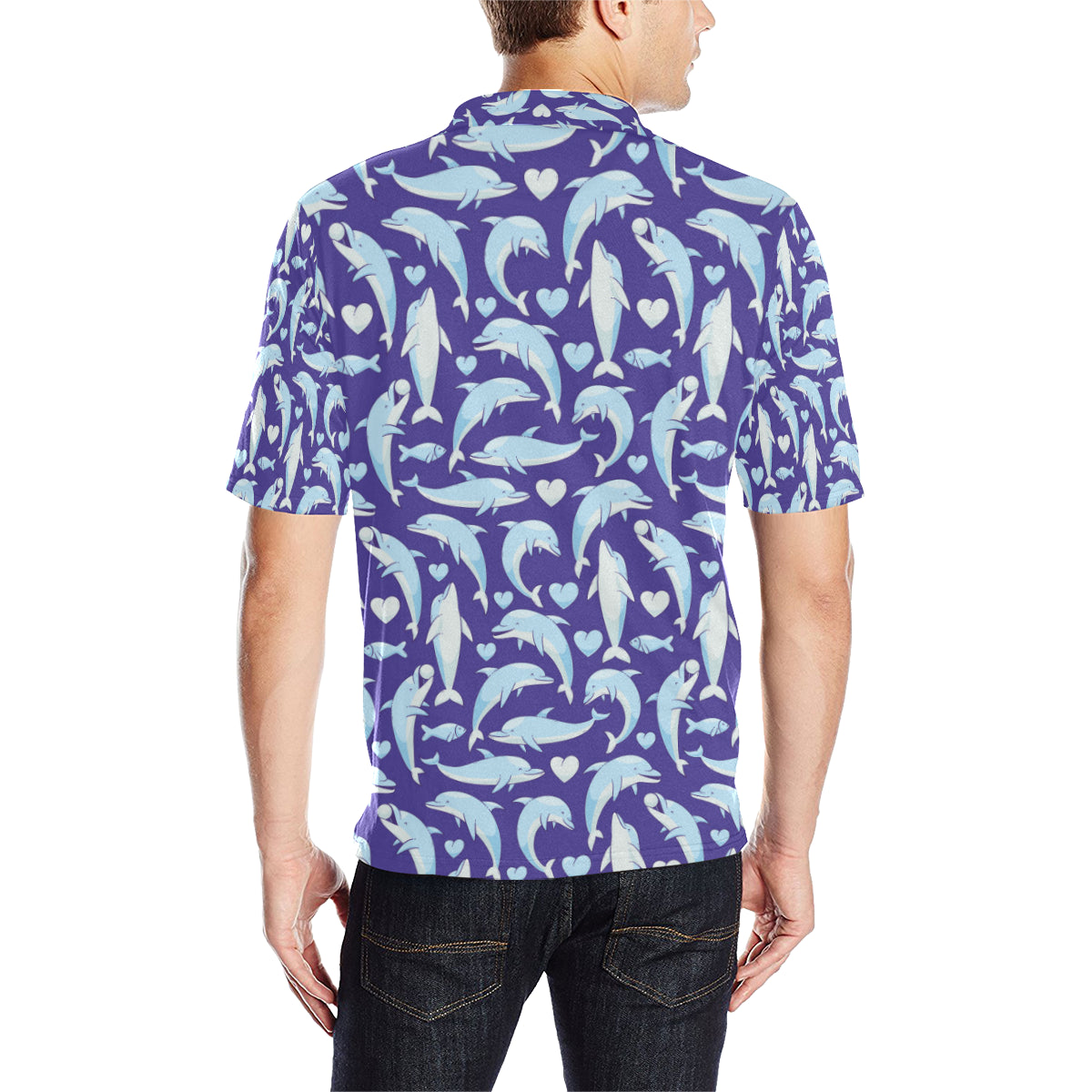 Dolphin Smile Print Pattern Men Polo Shirt