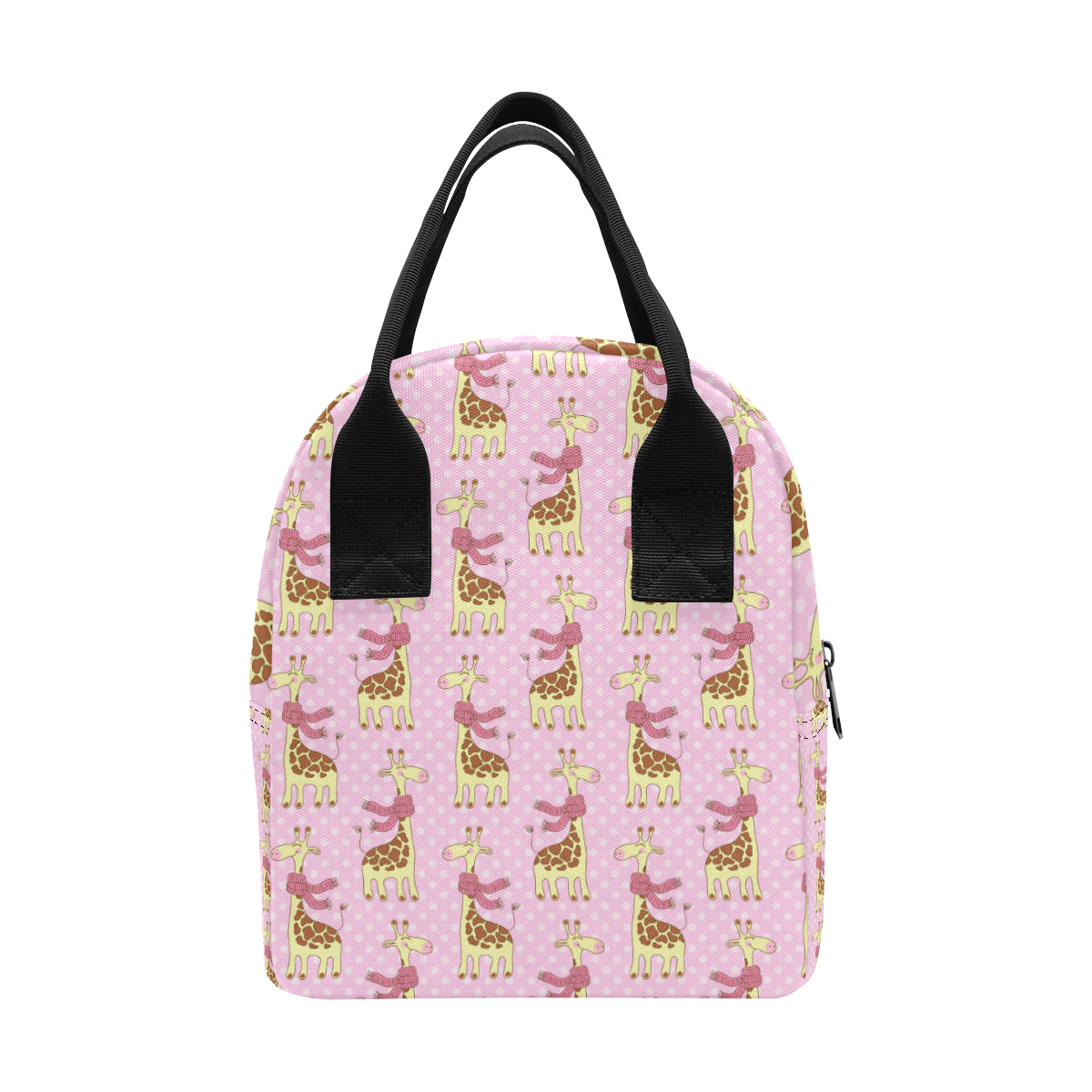 Giraffe Cute Pink Polka Dot Print Insulated Lunch Bag