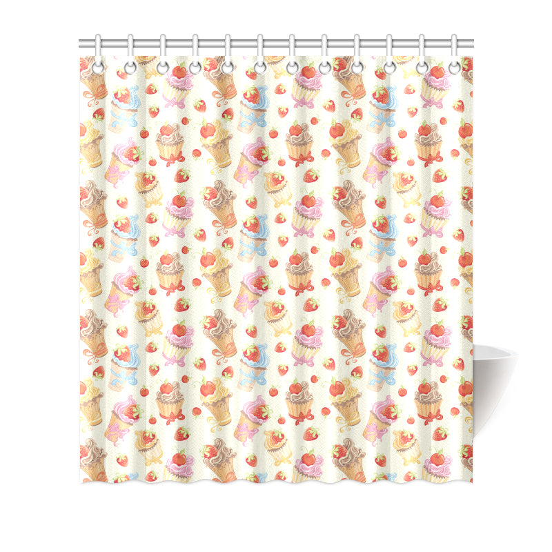 Cupcakes Strawberry Cherry Print Shower Curtain