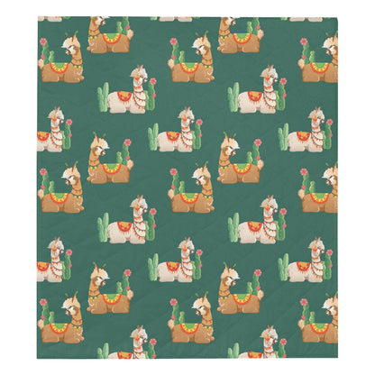 Llama Cactus Pattern Print Design 07 Premium Quilt