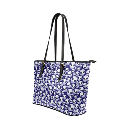 Alien Head Extraterrestrial Leather Tote Bag