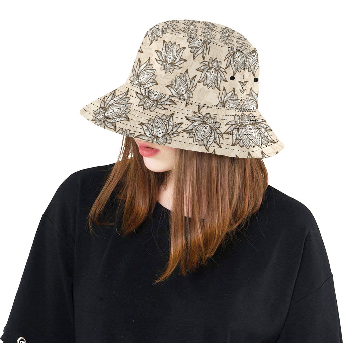 lotus Boho Pattern Print Design LO05 Unisex Bucket Hat