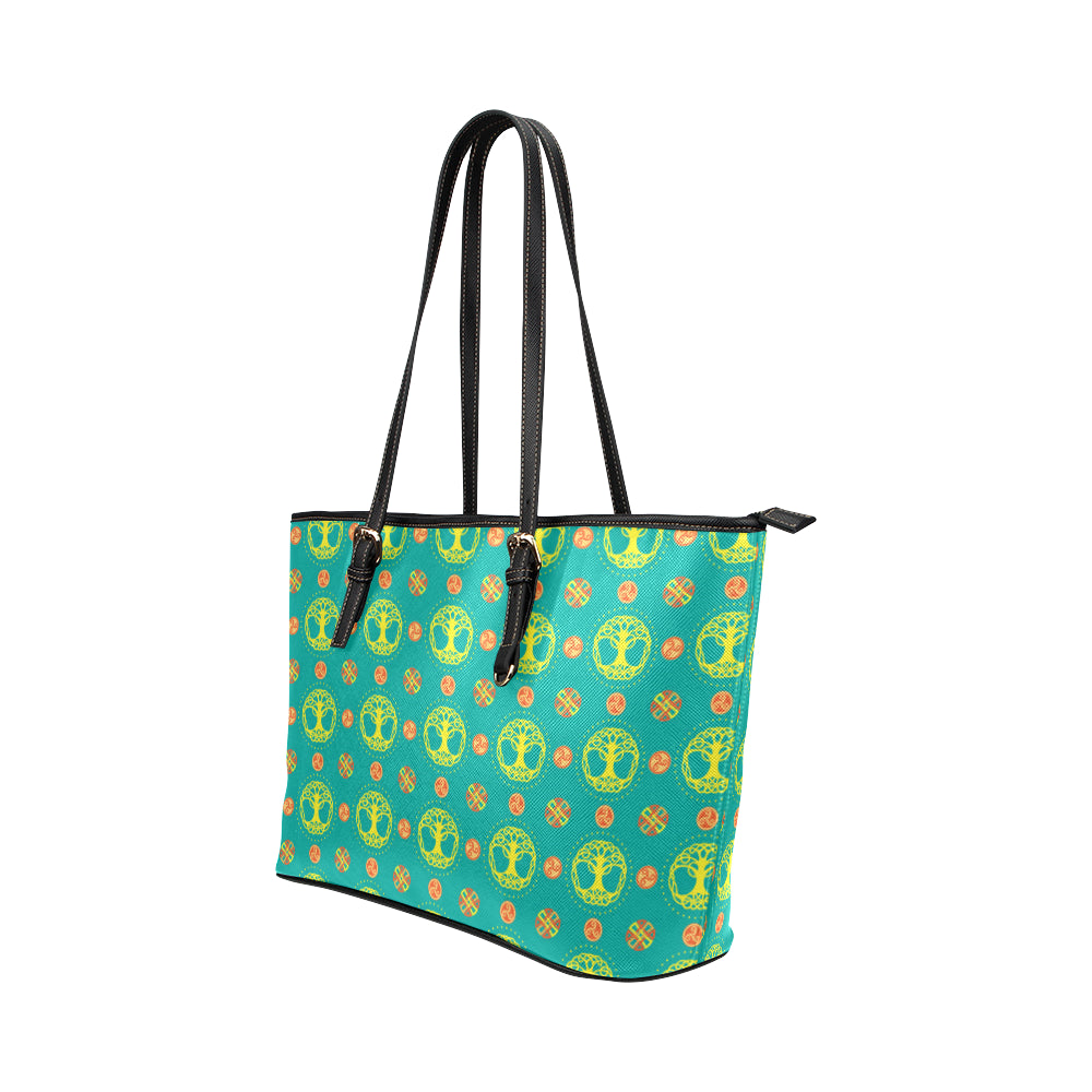 Celtic Tree of Life Print Pattern Leather Tote Bag