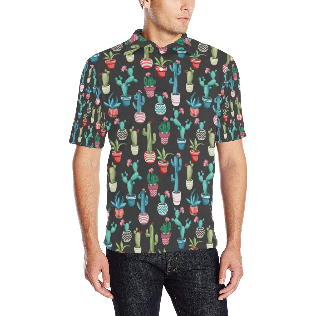 Cactus Pattern Print Design 02 Men Polo Shirt