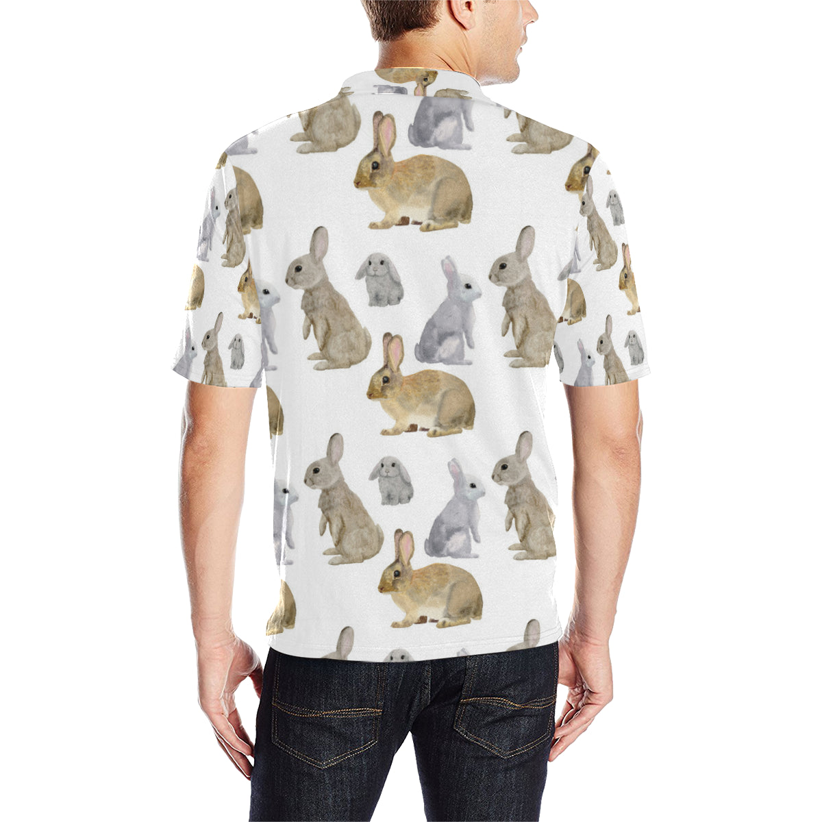 Rabbit Pattern Print Design 02 Men Polo Shirt