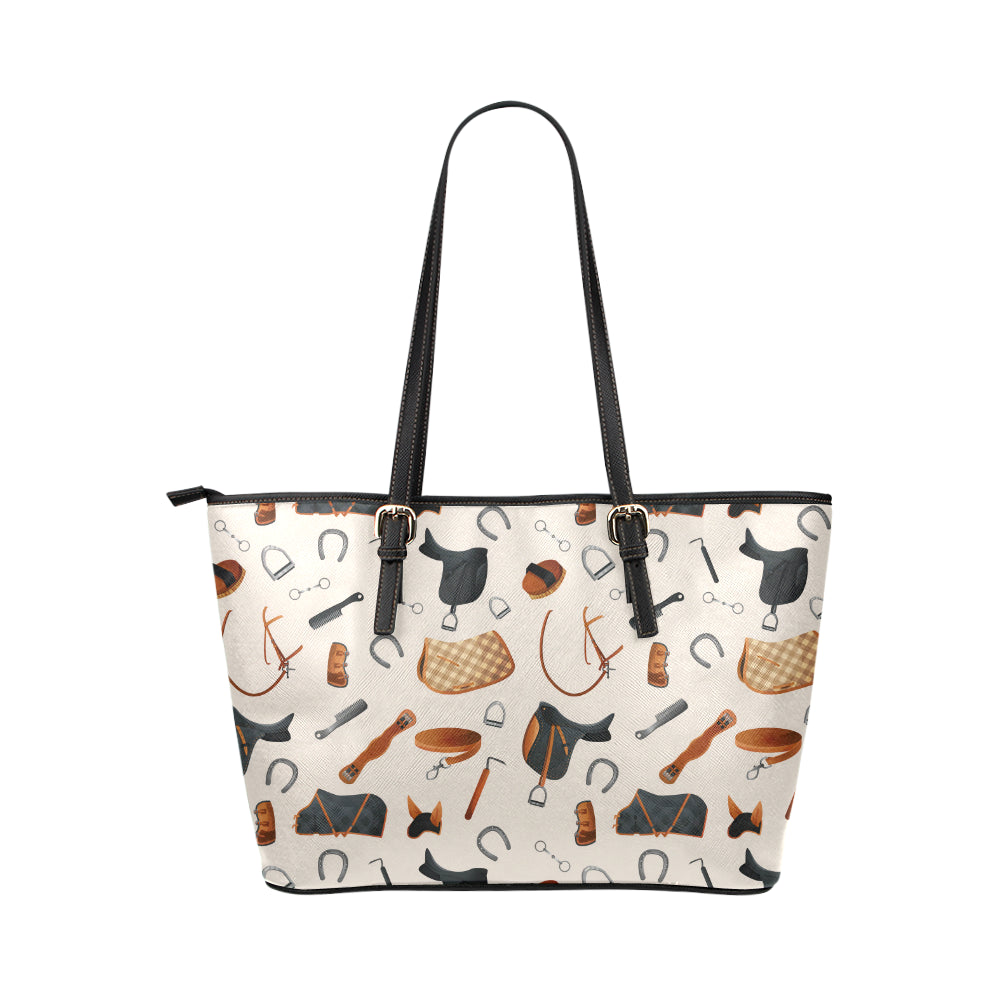 Equestrian Equipment Print Pattern Leather Tote Bag