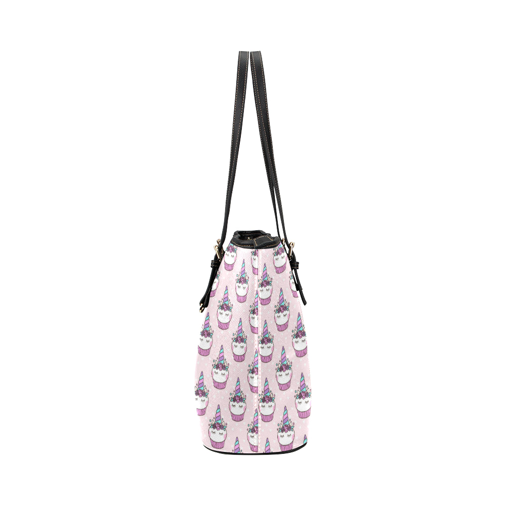 Cupcakes Unicorn Print Pattern Leather Tote Bag