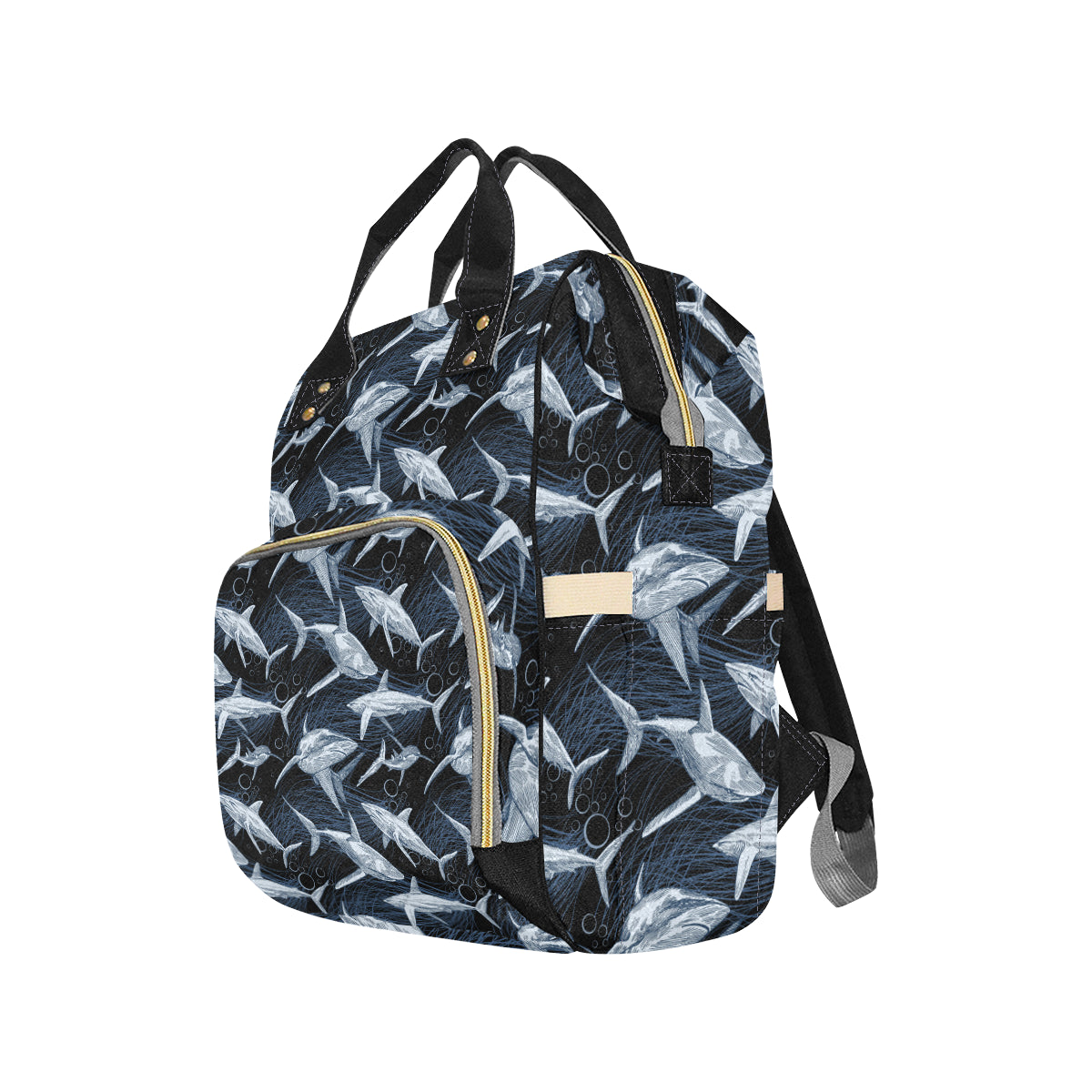 Shark Print Pattern Diaper Bag Backpack