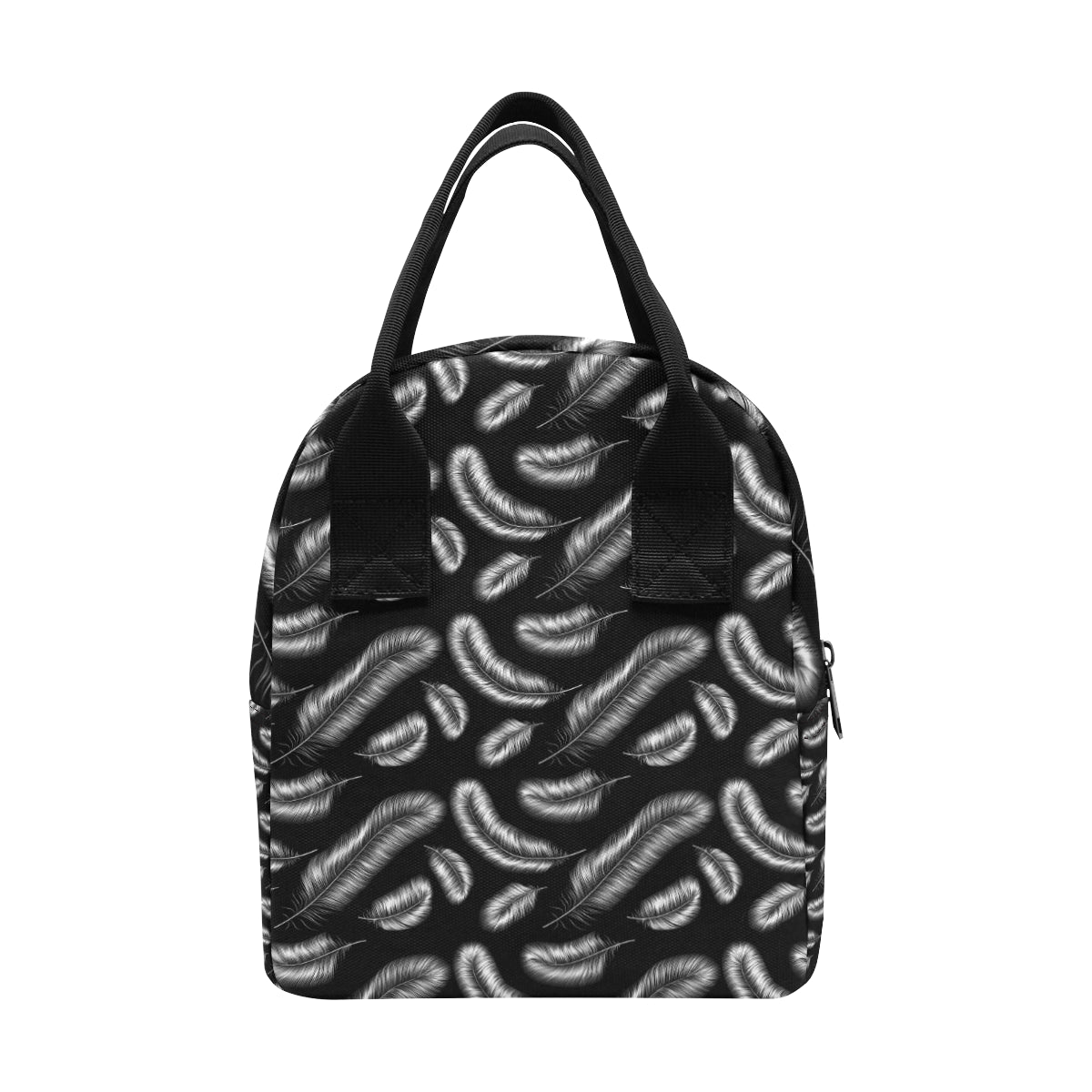 Feather Black White Design Print Insulated Lunch Bag