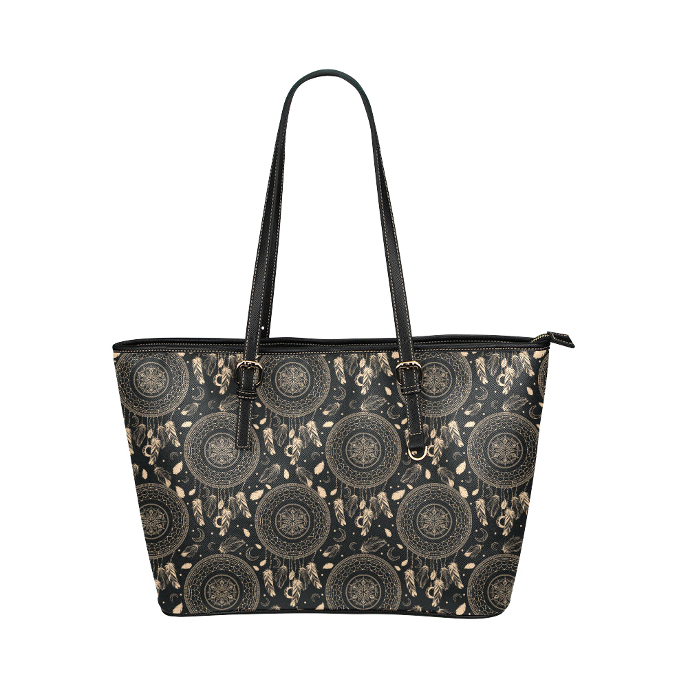 Dream Catcher Mandala Boho Moon Leather Tote Bag