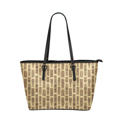 Totem Tiki Style Themed Design Leather Tote Bag