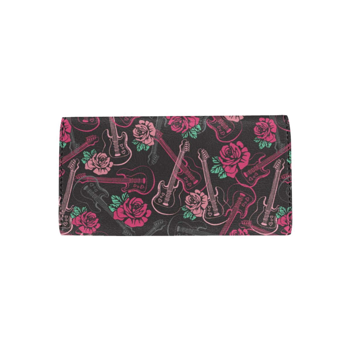 Bass Guitar Pink Rose Pattern Print Design 01 Women's Trifold Wallet
