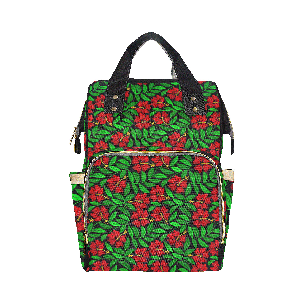Red Hibiscus Embroidered Pattern Print Design HB03 Diaper Bag Backpack