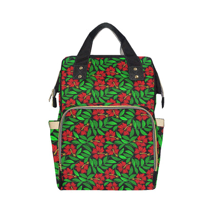 Red Hibiscus Embroidered Pattern Print Design HB03 Diaper Bag Backpack