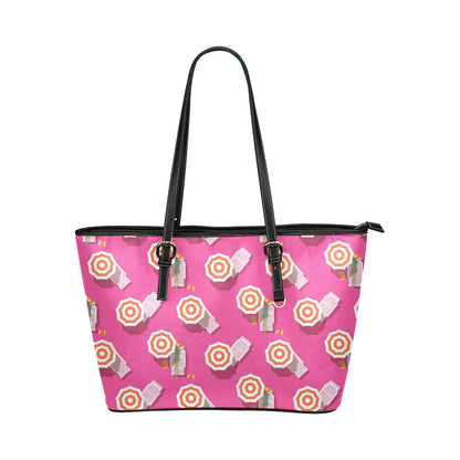 Beach Top View Umbrella Theme Leather Tote Bag
