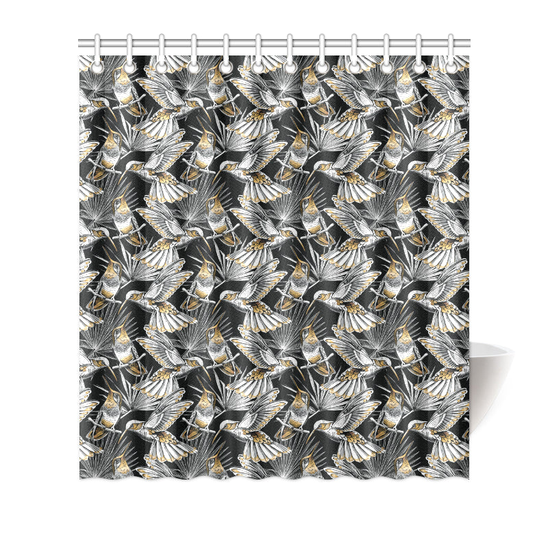 Hummingbird Gold Design Themed Print Shower Curtain