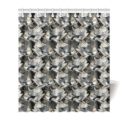 Hummingbird Gold Design Themed Print Shower Curtain