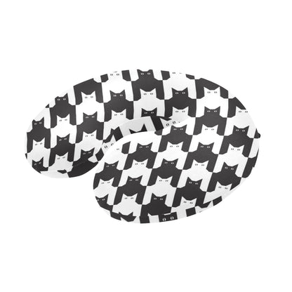 Cat HoundstoothPattern Print Design 01 U-Shaped Travel Neck Pillow