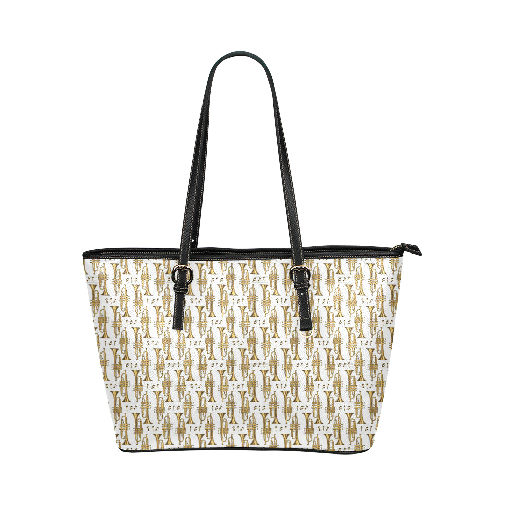 Trumpet with Music Note Print Leather Tote Bag