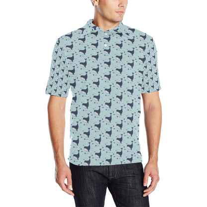 Whale Cute Design Themed Print Men Polo Shirt