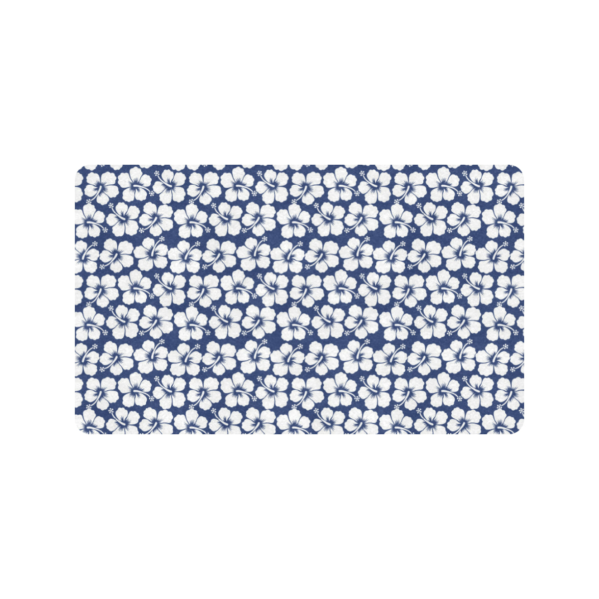 Hibiscus Blue Hawaiian Flower Pattern Rubber Doormat