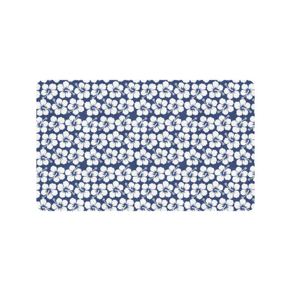 Hibiscus Blue Hawaiian Flower Pattern Rubber Doormat