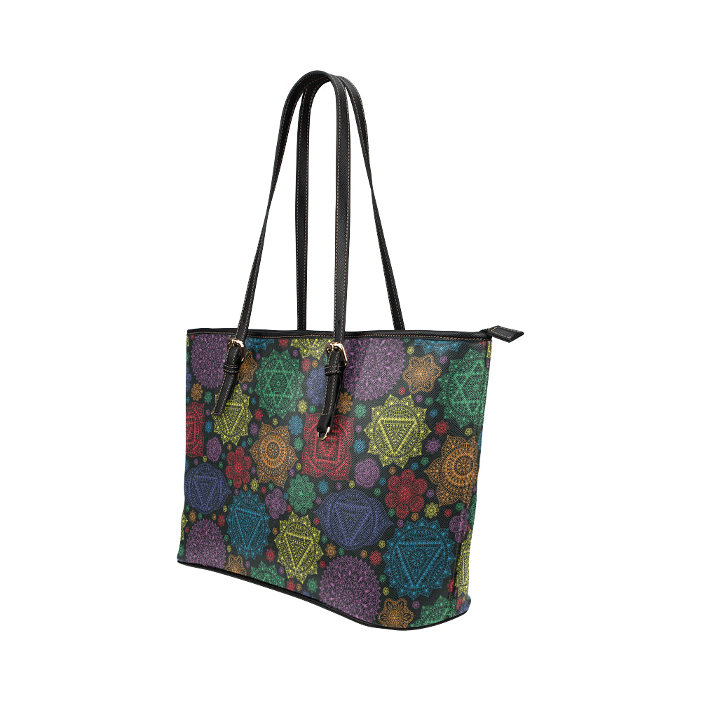 Chakra Mandala Print Pattern Leather Tote Bag