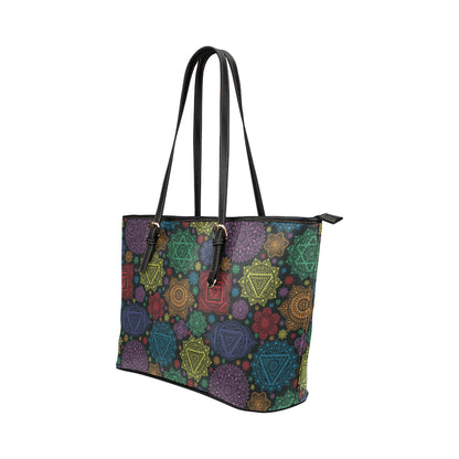 Chakra Mandala Print Pattern Leather Tote Bag