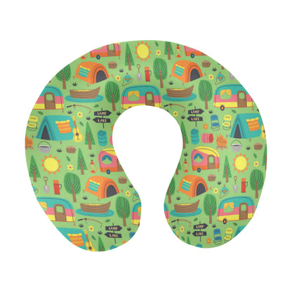 Camping Camper Pattern Print Design 04 U-Shaped Travel Neck Pillow