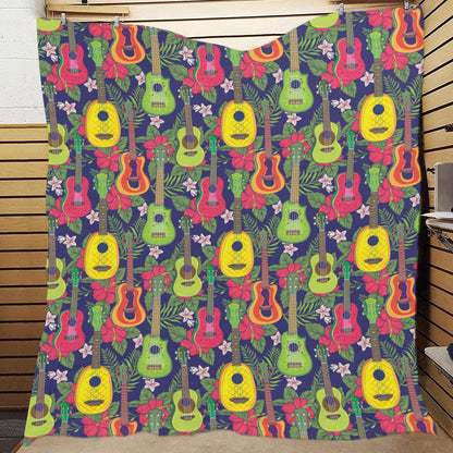 Ukulele Tropical Pattern Print Design 03 Premium Quilt