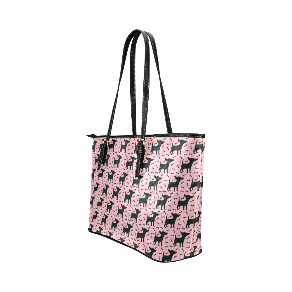 Chihuahua Pink Print Pattern Leather Tote Bag