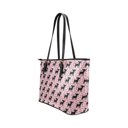 Chihuahua Pink Print Pattern Leather Tote Bag