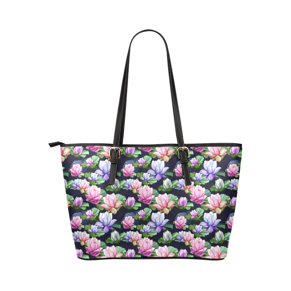 Lotus Flower Print Design Leather Tote Bag