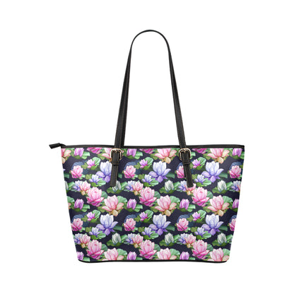 Lotus Flower Print Design Leather Tote Bag