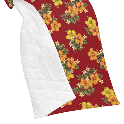 Orange Hibiscus Pattern Print Design HB026 Premium Quilt