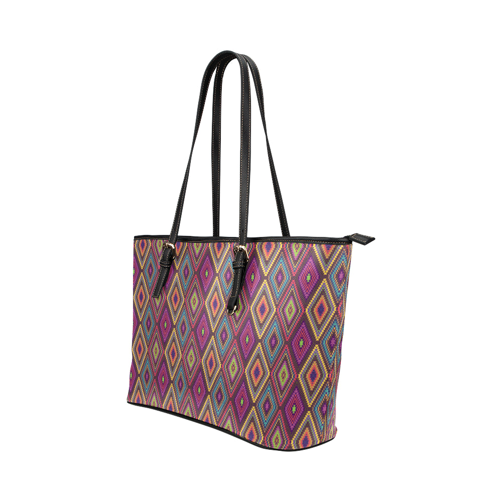 Southwestern Print Leather Tote Bag