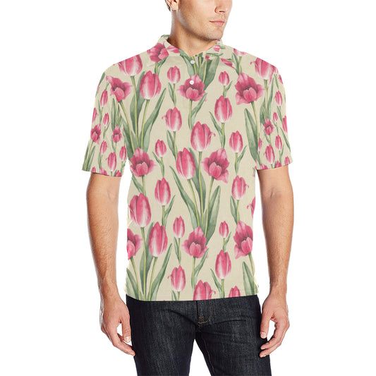 Tulip Pink Pattern Print Design TP06 Men Polo Shirt