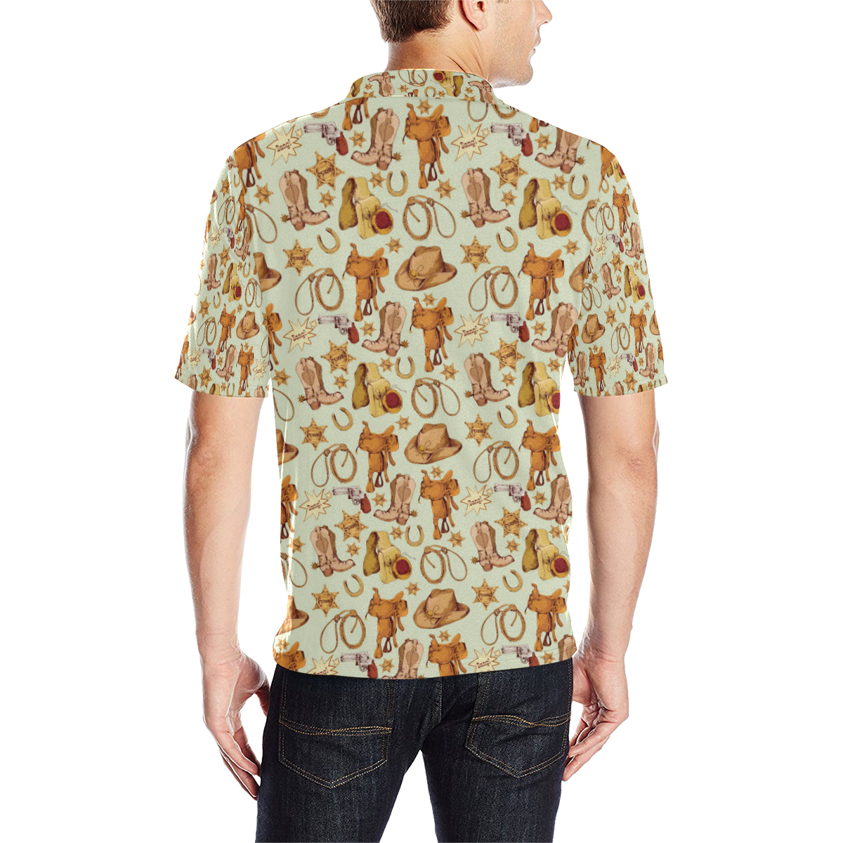 Western Cowboy Design Pattern Men Polo Shirt