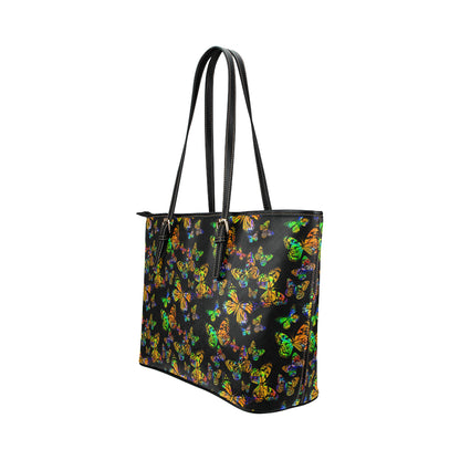 Butterfly Neon Color Print Pattern Leather Tote Bag