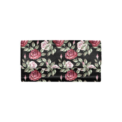 Rose Red Pink Pattern Print Design RO03 Women's Trifold Wallet