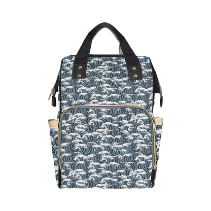 Surf Wave Pattern Print Diaper Bag Backpack