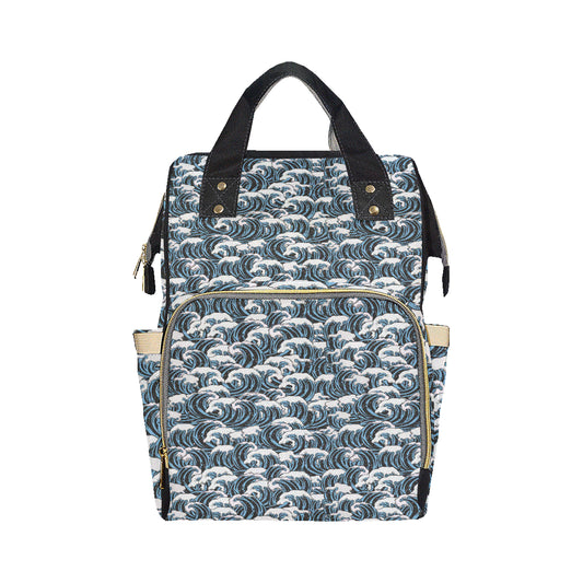 Surf Wave Pattern Print Diaper Bag Backpack