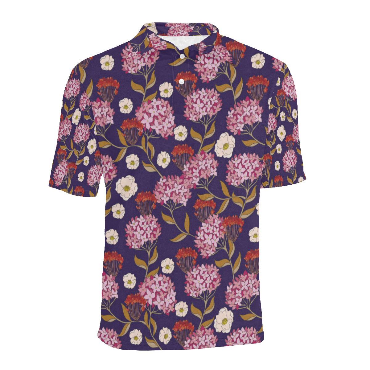 Hydrangea Pattern Print Design HD010 Men Polo Shirt