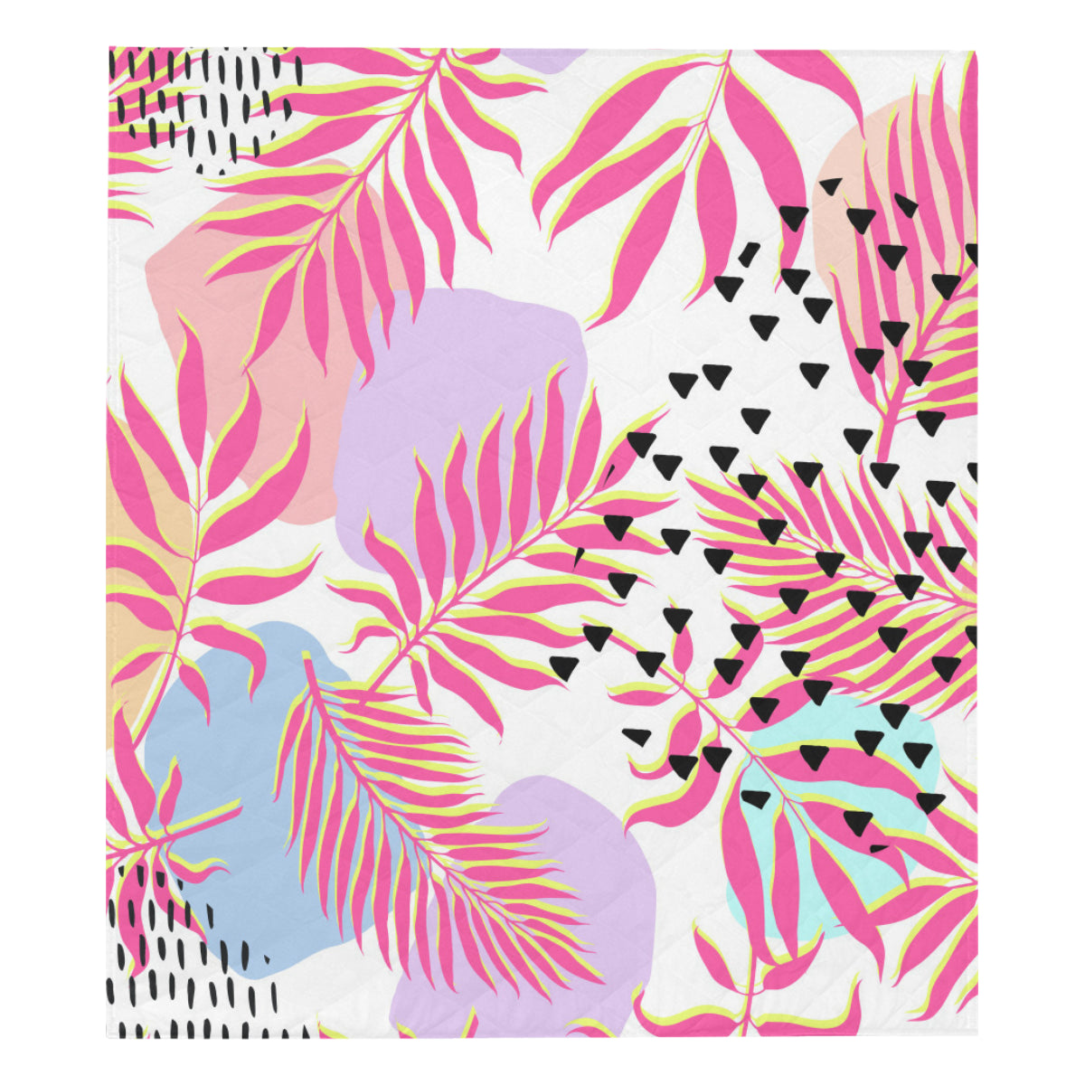 Pink Tropical Palm Leaves Premium Quilt