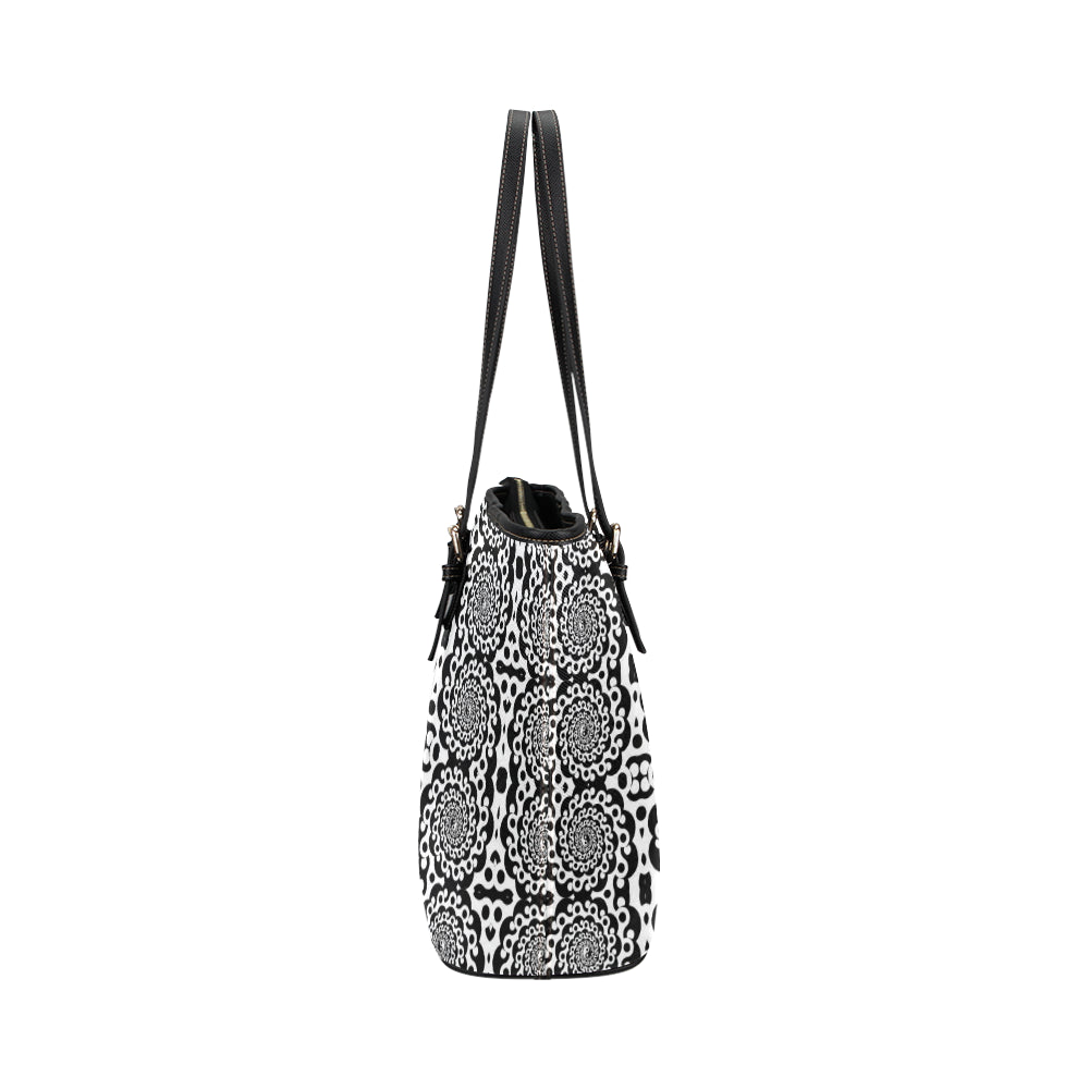 Yin Yang Spiral Design Print Leather Tote Bag
