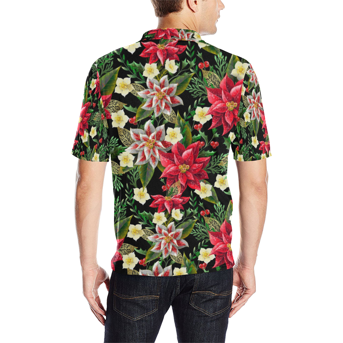 Poinsettia Pattern Print Design POT05 Men Polo Shirt