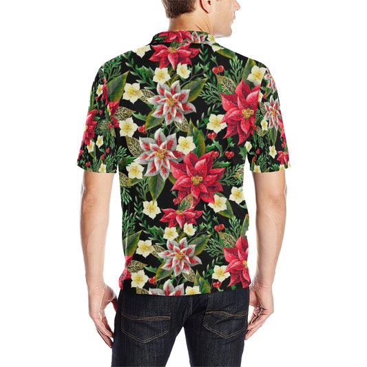 Poinsettia Pattern Print Design POT05 Men Polo Shirt