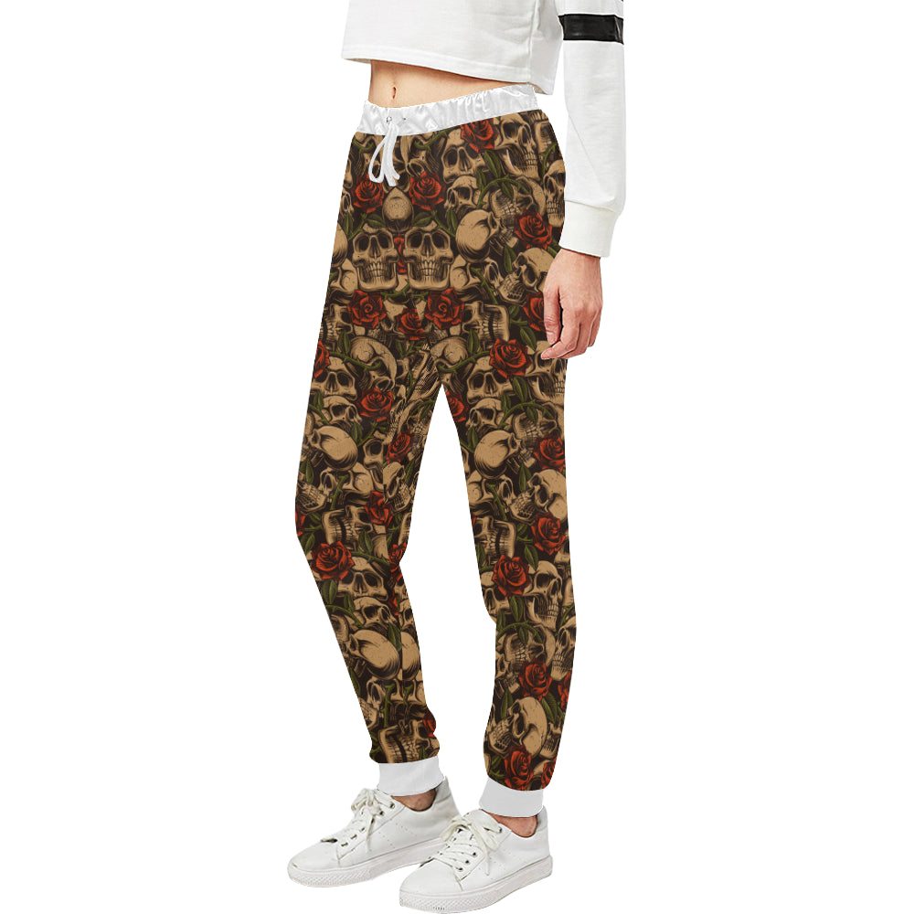 Skull Roses Vintage Design Themed Print Unisex Sweatpants