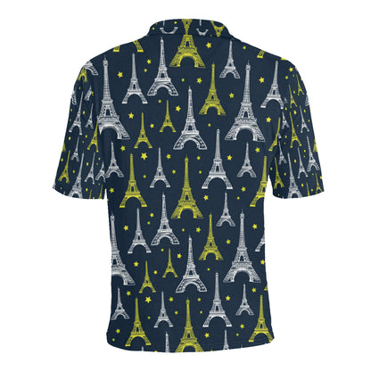 Eiffel Tower Star Print Men Polo Shirt