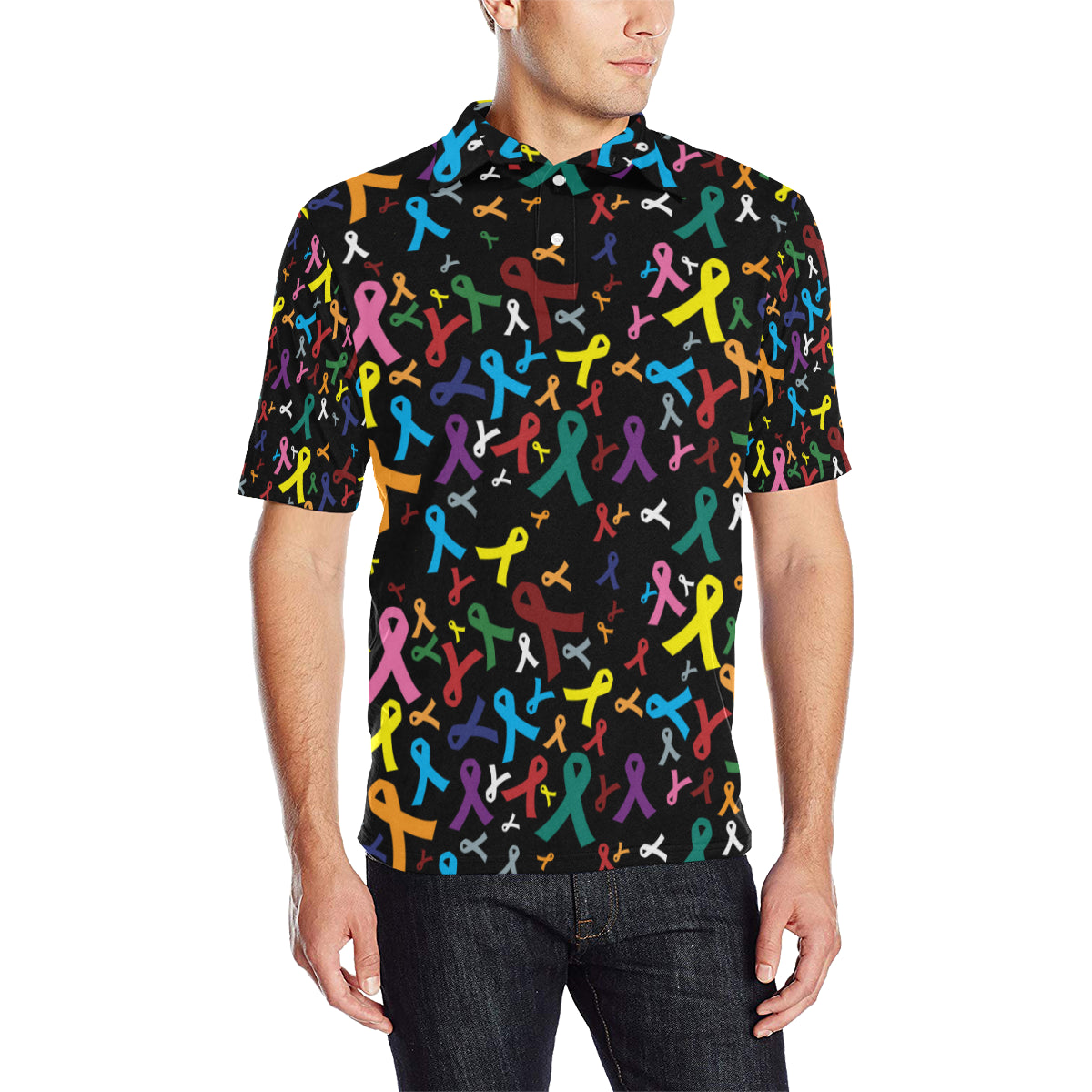 Cancer Awareness Pattern Print Design 03 Men Polo Shirt